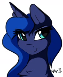 Size: 1608x1983 | Tagged: safe, artist:arjinmoon, character:princess luna, species:alicorn, species:pony, bust, cute, female, lunabetes, portrait, simple background, smiling, solo