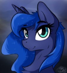 Size: 1752x1922 | Tagged: safe, artist:arjinmoon, character:princess luna, species:alicorn, species:pony, bust, chest fluff, cute, female, looking at you, lunabetes, portrait, simple background, smiling, solo