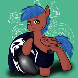 Size: 900x900 | Tagged: safe, artist:kira-minami, oc, oc only, species:pegasus, species:pony, helmet, looking at you, male, motorcycle, motorcycle helmet, solo, stallion, tiny, tiny ponies