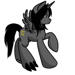 Size: 900x900 | Tagged: safe, artist:kira-minami, oc, oc only, species:alicorn, species:pony, alicorn oc, claw, male, raised hoof, simple background, solo, spread wings, stallion, white background, wings