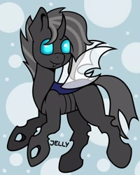 Size: 1280x1600 | Tagged: safe, artist:jellysiek, oc, oc only, oc:625, species:changeling, species:pony, abstract background, changeling oc, commission, cute, cute little fangs, fangs, male, simple background, smiling, solo