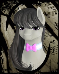 Size: 900x1125 | Tagged: safe, artist:kira-minami, character:octavia melody, species:earth pony, species:pony, bow tie, bust, female, looking at you, mare, portrait, sheet music, smiling, solo