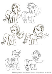 Size: 600x848 | Tagged: safe, artist:elosande, character:rarity, species:pony, species:unicorn, fighting is magic, concept art, female, lidded eyes, mare, monochrome, slap, solo, wip