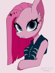 Size: 1300x1720 | Tagged: safe, artist:potetecyu_to, character:pinkamena diane pie, character:pinkie pie, species:pony, clothing, ear fluff, female, looking at you, no nose, solo