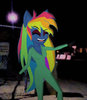 Size: 306x349 | Tagged: safe, alternate version, artist:galacticflashd, character:evil pie hater dash, character:rainbow dash, episode:secrets and pies, g4, my little pony: friendship is magic, my little pony:equestria girls, adorapiehater, alternate universe, animated, big breasts, breasts, busty rainbow dash, clothing, cute, dancing, dashabetes, eyelashes, eyes closed, eyeshadow, female, gloves, makeup, overalls, ponied up, smiling, solo, wings