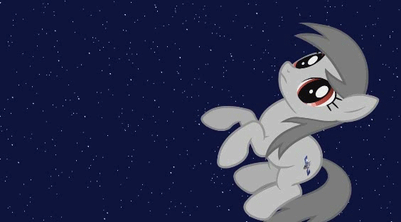 Size: 564x312 | Tagged: safe, artist:viva reverie, oc, oc:apogee (viva reverie), species:earth pony, species:pony, animated, cute, derp, female, gif, immatoonlink, mare, open mouth, orbit, plane, satellite, solo, space, stars, wat, youtube link
