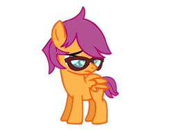 Size: 1024x768 | Tagged: safe, artist:turnaboutart, base used, character:scootaloo, species:pegasus, species:pony, colt, cutie mark, female, filly, glasses, looking down, male, rule 63, sad, scooteroll, simple background, the cmc's cutie marks, transparent background