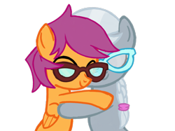 Size: 2732x2048 | Tagged: safe, artist:turnaboutart, base used, character:scootaloo, character:silver spoon, species:earth pony, species:pegasus, species:pony, colt, cuddling, cute, female, filly, glasses, half r63 shipping, hug, huggle, male, rule 63, rule63betes, scooteroll, scooterspoon, shipping, silverbetes, simple background, spoonaloo, straight, transparent background, young love