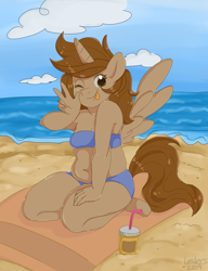 Size: 2000x2600 | Tagged: safe, artist:leslers, oc, oc:leslers, species:anthro, beach, chubby, plump, solo