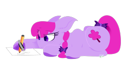 Size: 3000x1500 | Tagged: safe, artist:redheartponiesfan, oc, oc:candy drop, species:earth pony, species:pony, female, mare, paper, prone, simple background, solo, transparent background