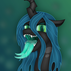 Size: 6060x6060 | Tagged: safe, artist:emu34b, character:queen chrysalis, species:changeling, .svg available, absurd resolution, bust, changeling queen, drool, female, kitchen eyes, maw, mawshot, open mouth, sharp teeth, simple background, solo, teeth, tongue out, transparent background, vector