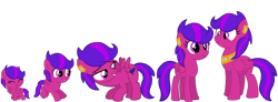 Size: 4096x1500 | Tagged: safe, artist:turnaboutart, oc, oc only, oc:steadfast sapphire, parent:diamond tiara, parent:scootaloo, parents:scootiara, species:pegasus, species:pony, adult, age progression, baby, baby pony, ear piercing, earring, female, filly, foal, jewelry, mare, necklace, offspring, parent:skaterloo, parents:skatiara, piercing, simple background, teenager, transparent background
