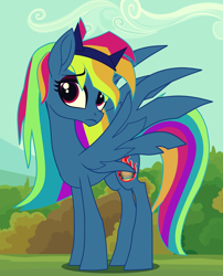 Size: 872x1079 | Tagged: safe, artist:galacticflashd, derpibooru original, character:evil pie hater dash, character:rainbow dash, species:pegasus, species:pony, episode:secrets and pies, g4, my little pony: friendship is magic, adorapiehater, alternate design, alternate hairstyle, alternate universe, cute, equestria girls ponified, eyelashes, eyeshadow, female, hairband, makeup, mare, ponified, sad, sadorable, show accurate, shy, shy dashie, solo