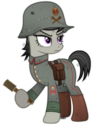 Size: 3000x4000 | Tagged: safe, artist:a4r91n, character:octavia melody, species:earth pony, species:pony, annoyed, bandage, boots, clothing, female, frown, german, grenade, hoof hold, kriegtavia, messy mane, military uniform, pants, shoes, simple background, solo, stahlhelm, stielhandgranate, tail wrap, transparent background, uniform, vector, world war i