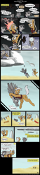 Size: 800x3489 | Tagged: safe, artist:digoraccoon, artist:winged cat, oc, oc only, oc:doc wagon, oc:gin gear, species:earth pony, species:pegasus, species:pony, comic:friendship is dragons, ..., clothing, cloud, collaboration, comic, desert, dialogue, earth pony oc, falling, frown, glasses, happy, laser, male, on a cloud, onomatopoeia, pegasus oc, raised hoof, running, smiling, spaceship, stallion, underhoof, walking, wings