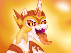 Size: 6200x4650 | Tagged: safe, artist:emu34b, character:daybreaker, character:princess celestia, species:alicorn, species:pony, .svg available, absurd resolution, drool, female, gullet, kitchen eyes, mare, maw, mawshot, open mouth, sharp teeth, simple background, solo, teeth, tongue out, vector