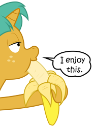Size: 3650x5000 | Tagged: safe, artist:megasweet, artist:zutheskunk traces, character:snails, species:pony, species:unicorn, banana, colt, dialogue, eating, implied, lidded eyes, male, simple background, solo, speech bubble, transparent background, vector, vector trace