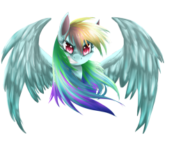 Size: 2200x1800 | Tagged: safe, artist:dream--chan, character:rainbow dash, species:pegasus, species:pony, bust, female, grin, looking at you, mare, portrait, simple background, smiling, solo, spread wings, transparent background, wings