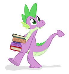 Size: 600x650 | Tagged: safe, artist:naroclie, character:spike, species:dragon, book, looking back, male, older, older spike, simple background, smiling, solo, teenage spike, white background