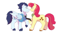 Size: 1280x640 | Tagged: safe, artist:itstechtock, character:apple bumpkin, character:soarin', species:pony, apple family member, clothing, female, male, necktie, shipping, shirt, simple background, straight, transparent background