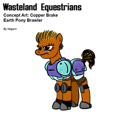Size: 800x800 | Tagged: safe, artist:velgarn, oc, oc:copper brake, species:earth pony, species:pony, fallout equestria, american football, angry, armor, concept art, face paint, female, horseshoes, knee pads, mare, pen and paper rpg, simple background, solo, sportive gear, sports, wasteland equestrians, white background