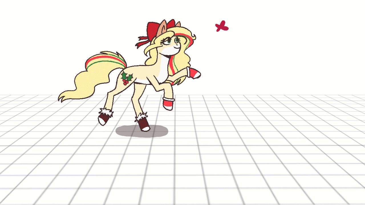 Size: 1280x720 | Tagged: safe, artist:shiro-roo, oc, oc only, oc:hollie, species:earth pony, species:pony, :d, animated, blinking, bow, butterfly, chase, clothing, cute, eyes on the prize, female, frame by frame, gif, hair bow, happy, jumping, looking at something, mare, messy mane, ocbetes, open mouth, simple background, smiling, socks, solo
