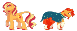 Size: 1280x512 | Tagged: safe, artist:itstechtock, character:sunburst, character:sunset shimmer, species:classical unicorn, species:pony, species:unicorn, headcanon in the description, leonine tail, simple background, sunny siblings, transparent background, unshorn fetlocks