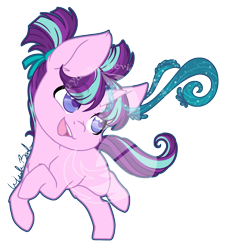 Size: 1024x1107 | Tagged: safe, artist:fuyusfox, character:starlight glimmer, species:pony, species:unicorn, female, filly, filly starlight glimmer, glowing horn, horn, magic, obtrusive watermark, pigtails, solo, watermark, younger