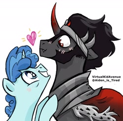Size: 2370x2331 | Tagged: safe, artist:aiden_is_tired, artist:virtualkidavenue, character:king sombra, character:party favor, species:pony, species:unicorn, blushing, crack shipping, gay, heart, looking at each other, male, party sombra, shipping