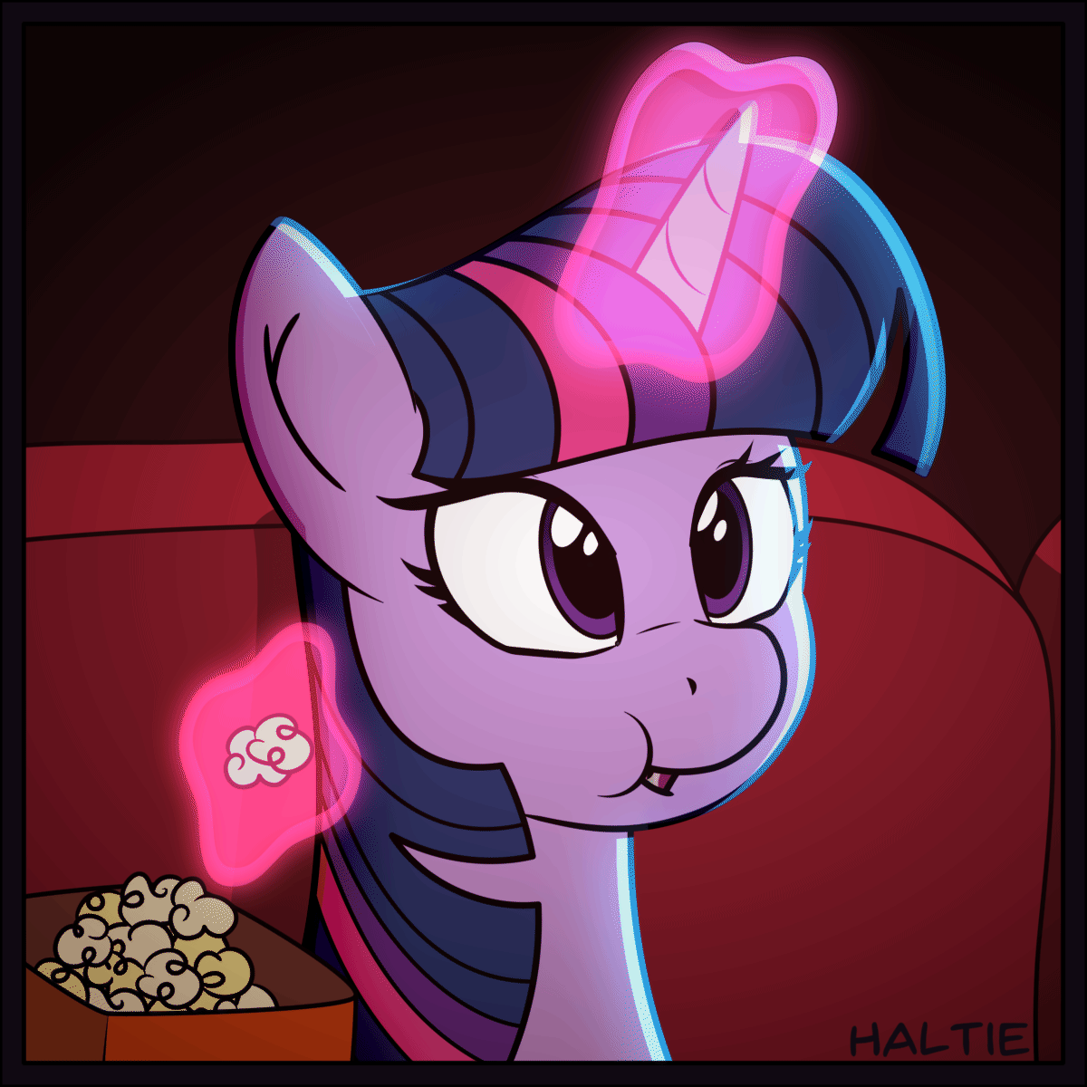 Size: 1200x1200 | Tagged: safe, artist:haltie, character:twilight sparkle, species:pony, :t, animated, aweeg*, blinking, chewing, cute, eating, female, food, gif, levitation, looking up, loop, magic, mare, open mouth, popcorn, puffy cheeks, smiling, solo, telekinesis, twiabetes, watching