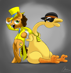 Size: 3563x3679 | Tagged: safe, artist:oinktweetstudios, character:boneless, character:cheese sandwich, species:pony, episode:the last laugh, g4, my little pony: friendship is magic, clothing, gold chain, hat, suit, sunglasses, top hat