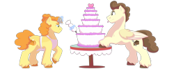 Size: 1280x512 | Tagged: safe, artist:itstechtock, character:pound cake, character:pumpkin cake, species:pony, cake, food, icing bag, magic, older