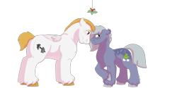 Size: 1280x640 | Tagged: safe, artist:itstechtock, character:bulk biceps, character:limestone pie, species:pony, female, holly, holly mistaken for mistletoe, limebulk, male, shipping, simple background, straight, transparent background
