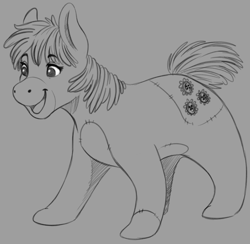 Size: 2436x2379 | Tagged: safe, artist:faline-art, character:cheerilee, species:pony, crossover, female, hundred acre wood, living object, living toy, mare, monochrome, plushie, smiling, solo, winnie the pooh