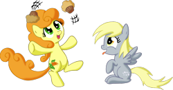 Size: 1320x690 | Tagged: safe, artist:quarium, character:carrot top, character:derpy hooves, character:golden harvest, cute, cutie top, juggling, muffin, younger