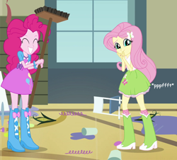 Size: 570x516 | Tagged: safe, artist:thedarkpony, edit, edited screencap, screencap, character:fluttershy, character:pinkie pie, my little pony:equestria girls, cropped, fart, fart edit, fart noise, female, onomatopoeia, sound effects