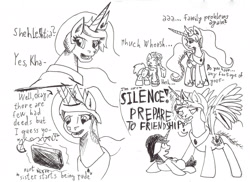 Size: 1920x1396 | Tagged: safe, artist:khaki-cap, character:princess celestia, oc, oc:khaki-cap, angry, comic, earth pony oc, sketch, stressed, unicorn oc