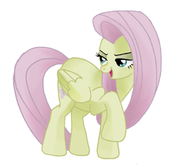 Size: 2177x2065 | Tagged: safe, artist:manhunterj, character:fluttershy, discorded, female, flutterbitch, simple background, solo