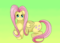 Size: 3510x2550 | Tagged: safe, artist:manhunterj, character:fluttershy, species:pegasus, species:pony, blushing, female, mare, simple background, solo