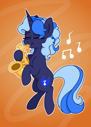 Size: 900x1250 | Tagged: safe, artist:pink-pone, oc, oc only, species:pony, species:unicorn, female, mare, music notes, musical instrument, saxophone, solo