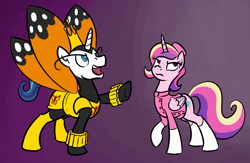 Size: 1627x1060 | Tagged: safe, artist:derkrazykraut, character:princess cadance, character:shining armor, crossover, doctor girlfriend, the monarch, the venture bros.