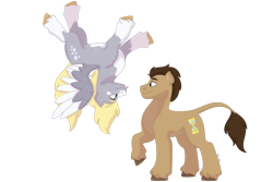 Size: 1280x854 | Tagged: safe, artist:itstechtock, character:derpy hooves, character:doctor whooves, character:time turner, species:pony, ship:doctorderpy, female, male, shipping, simple background, straight, tongue out, transparent background, upside down