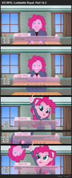 Size: 1280x3122 | Tagged: safe, artist:armredwings, artist:bredgroup, artist:sirvalter, character:pinkie pie, comic:eg rpg lootbattle royal, my little pony:equestria girls, breaking the fourth wall, clothing, comic, crossover, doki doki literature club, lego, monika, school uniform, this will end in a fight