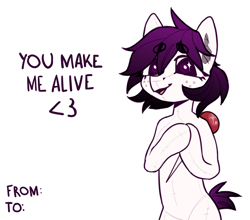 Size: 2001x1763 | Tagged: safe, artist:kotya, oc, oc only, oc:the doll, species:pony, freckles, holiday, needle, simple background, solo, stitches, text, valentine's day