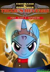 Size: 600x861 | Tagged: safe, artist:a4r91n, character:trixie, species:pony, species:unicorn, command and conquer, crossover, female, game cover, looking at you, mare, parody, red alert 2, smiling, smirk, solo, westwood, yuri's revenge