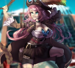 Size: 2452x2220 | Tagged: safe, artist:dream--chan, character:fluttershy, species:human, breasts, busty fluttershy, female, high res, humanized, pirate, pirate fluttershy, solo