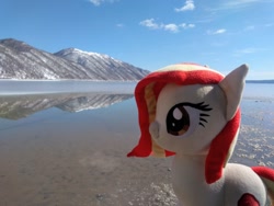 Size: 2080x1560 | Tagged: safe, artist:hihin1993, oc, oc only, oc:poniko, japan, lake, mountain, plushie, scenery, solo