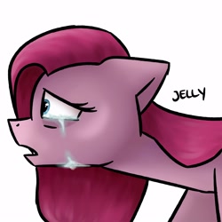 Size: 3000x3000 | Tagged: safe, artist:jellysiek, character:pinkamena diane pie, character:pinkie pie, species:earth pony, species:pony, crying, female, sad, simple background, solo, teary eyes