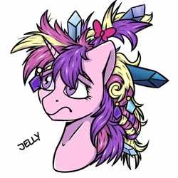 Size: 1280x1280 | Tagged: safe, artist:jellysiek, character:princess cadance, species:alicorn, species:pony, episode:games ponies play, g4, my little pony: friendship is magic, alternate hairstyle, bad hair, bust, ceremonial headdress, female, mare, simple background, solo, white background