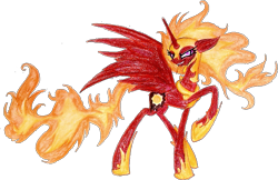Size: 701x454 | Tagged: safe, artist:mysteriousshine, character:nightmare star, species:alicorn, species:pony, crown, eyelashes, female, hoof shoes, jewelry, mane of fire, mare, peytral, raised hoof, redesign, regalia, simple background, smiling, solo, traditional art, transparent background